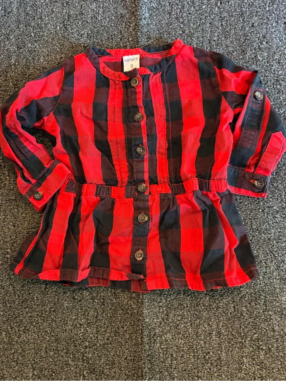 Carter's Red and Black Plaid Button-Front Girls' Peplum Top